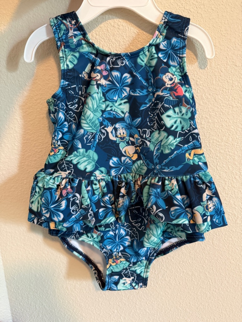 Disney Navy Tropical Floral Ruffle One-Piece Swimsuit 12-18 Month NEW